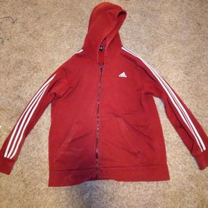 Red adidas hoodie small stain on right sleeve